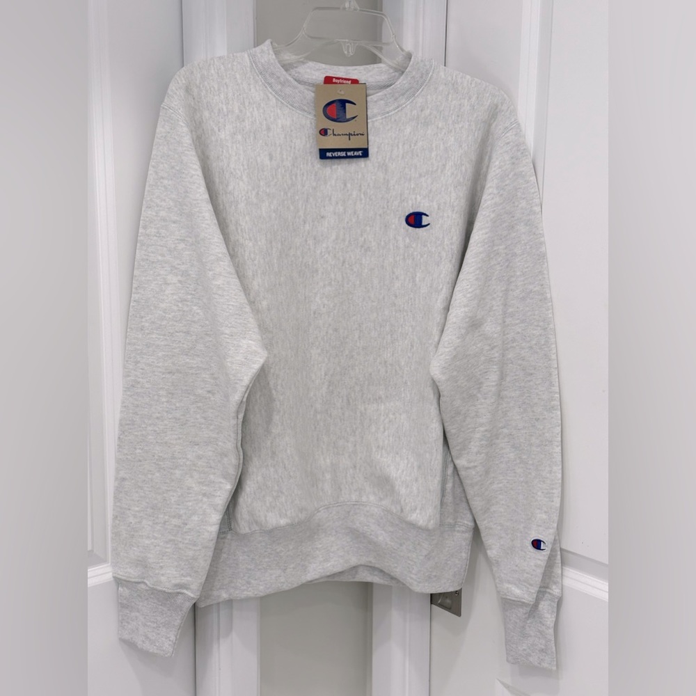 Champion Reverse Weave Crewneck Sweatshirt C Logo Size S ‘Boyfriend’ Silver Grey
